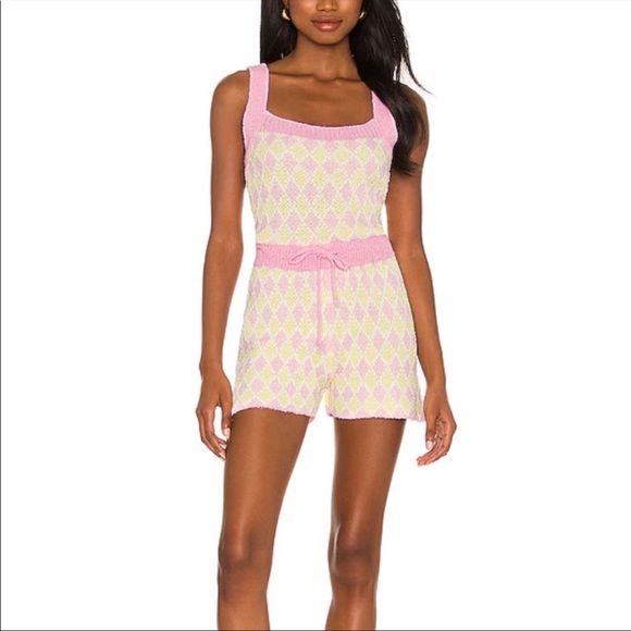 Free People Dream Diamonds Sleep Romper in Pink Combo Size Large - Picture 1 of 13